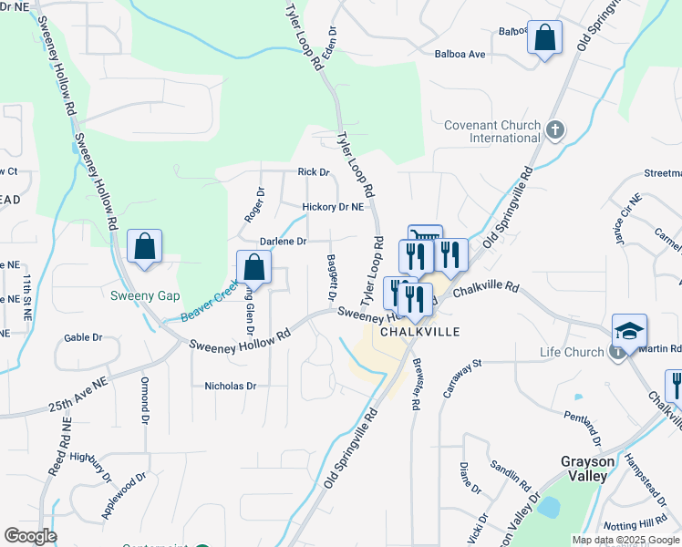 map of restaurants, bars, coffee shops, grocery stores, and more near 5259 Baggett Drive in Pinson