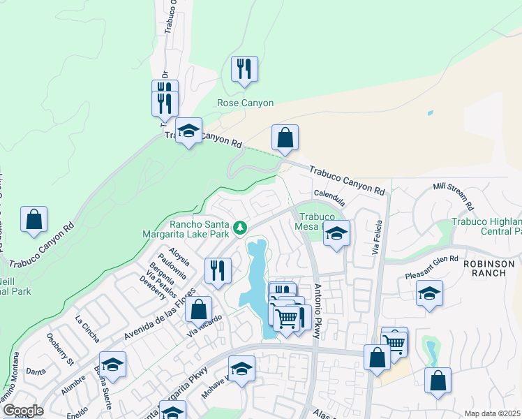 map of restaurants, bars, coffee shops, grocery stores, and more near 17 Vista Sierra in Rancho Santa Margarita