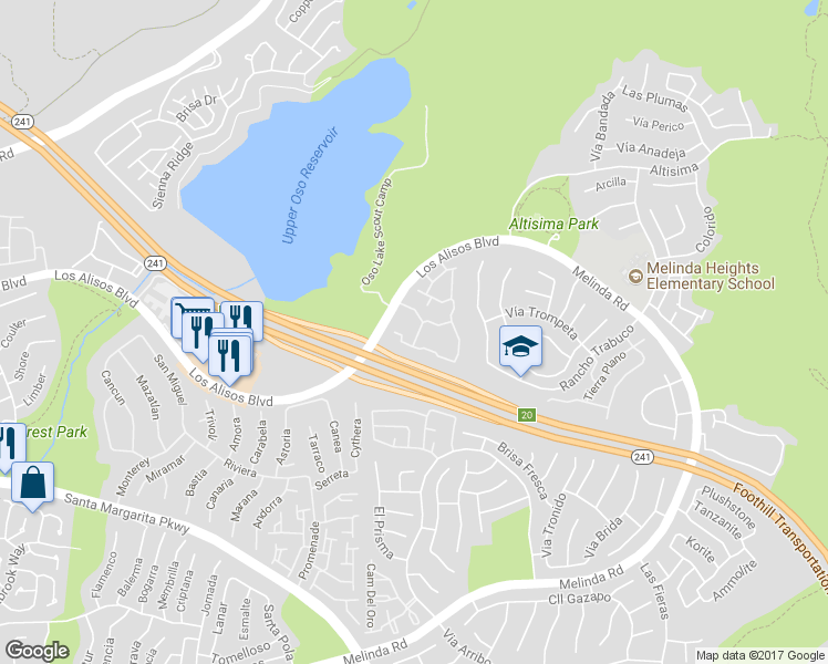 map of restaurants, bars, coffee shops, grocery stores, and more near 21022 Los Alisos Boulevard in Rancho Santa Margarita