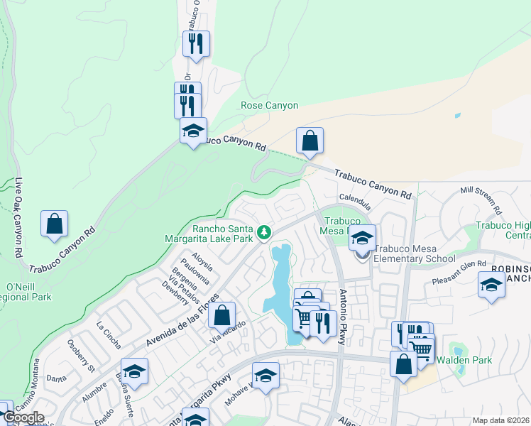map of restaurants, bars, coffee shops, grocery stores, and more near 64 Lobelia in Rancho Santa Margarita