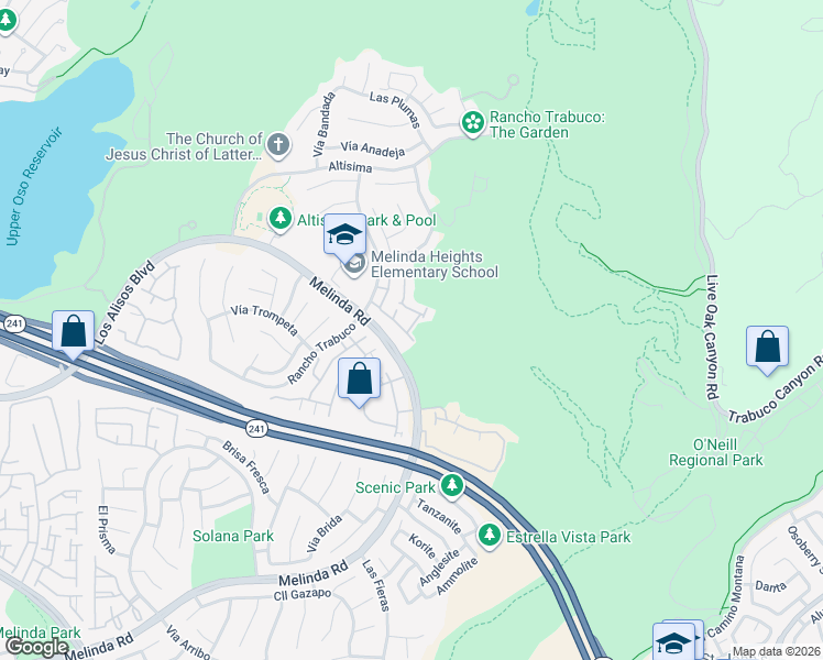 map of restaurants, bars, coffee shops, grocery stores, and more near 51 Mira Mesa in Rancho Santa Margarita