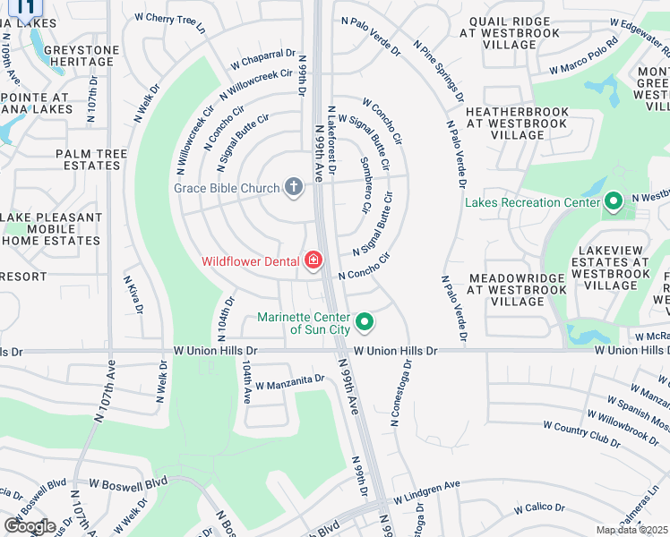 map of restaurants, bars, coffee shops, grocery stores, and more near 18838 North Lakeforest Drive in Sun City