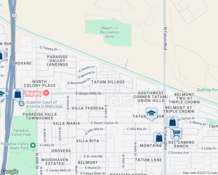 map of restaurants, bars, coffee shops, grocery stores, and more near 4374 East Renee Drive in Phoenix