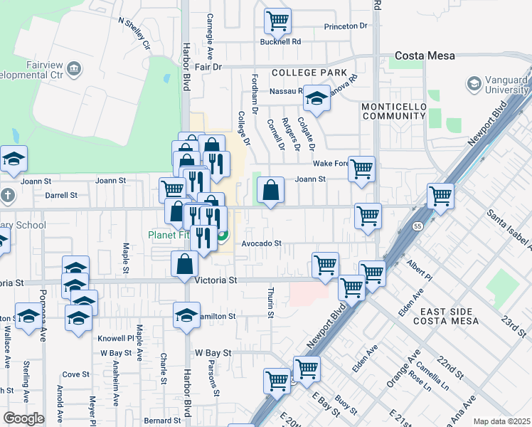 map of restaurants, bars, coffee shops, grocery stores, and more near 377,Apt #7 West Wilson Street in Costa Mesa