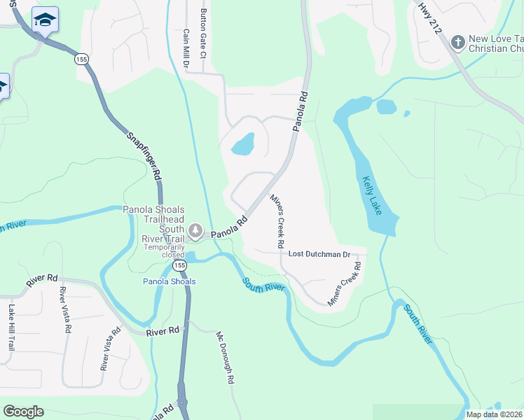 map of restaurants, bars, coffee shops, grocery stores, and more near 4338 Panola Road in Stonecrest