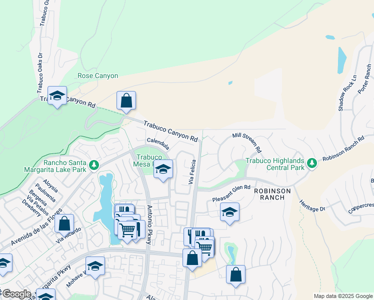 map of restaurants, bars, coffee shops, grocery stores, and more near 5 Mandevilla in Rancho Santa Margarita