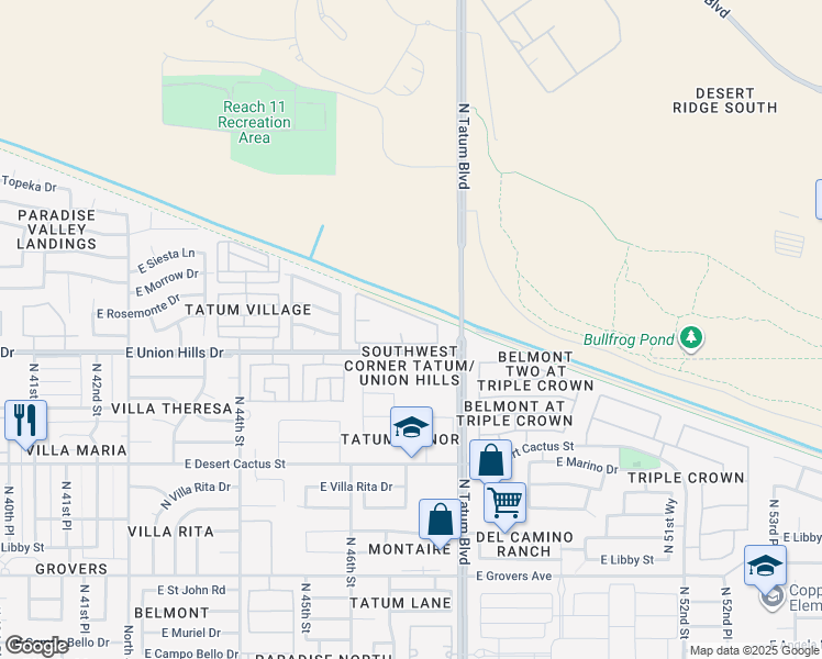 map of restaurants, bars, coffee shops, grocery stores, and more near 4750 East Union Hills Drive in Phoenix