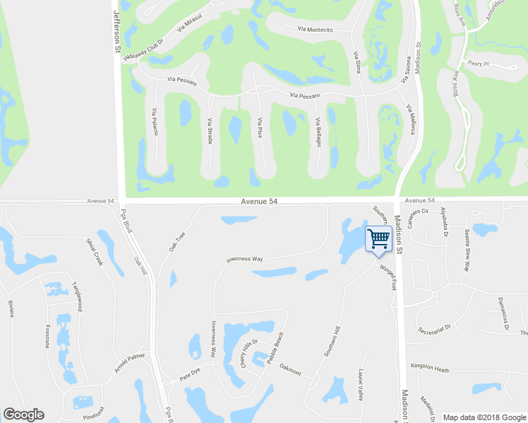 map of restaurants, bars, coffee shops, grocery stores, and more near 80519 Oaktree in La Quinta