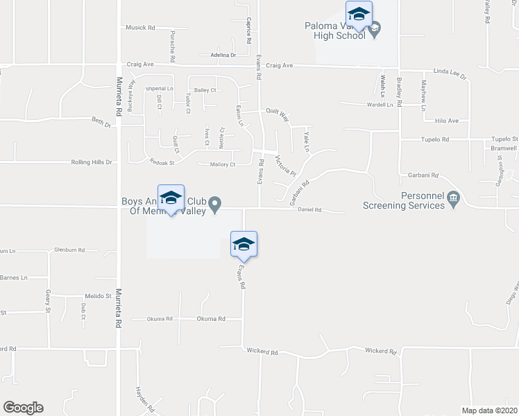 map of restaurants, bars, coffee shops, grocery stores, and more near 32199 Evans Road in Menifee