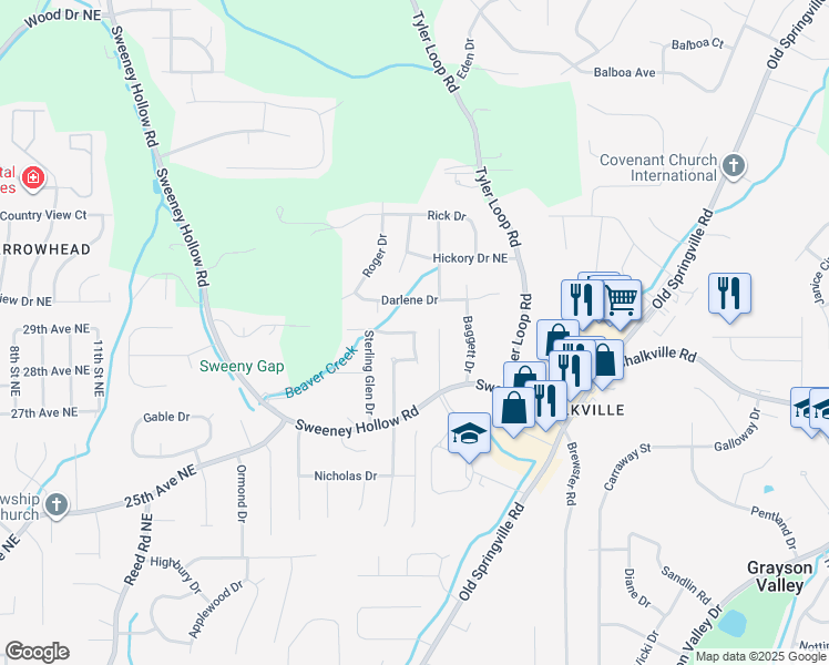 map of restaurants, bars, coffee shops, grocery stores, and more near 5221 Sterling Glen Lane in Pinson