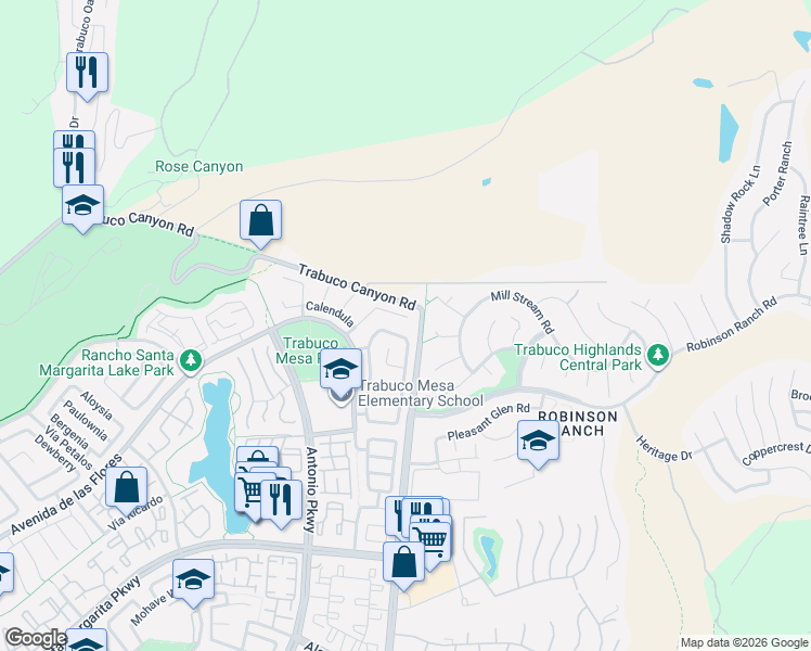 map of restaurants, bars, coffee shops, grocery stores, and more near 8 Mandevilla in Rancho Santa Margarita