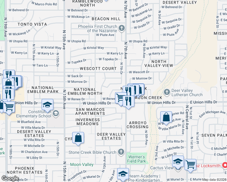 map of restaurants, bars, coffee shops, grocery stores, and more near 17371 North 10th Avenue in Phoenix