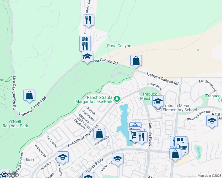 map of restaurants, bars, coffee shops, grocery stores, and more near 38 Dianthus in Rancho Santa Margarita