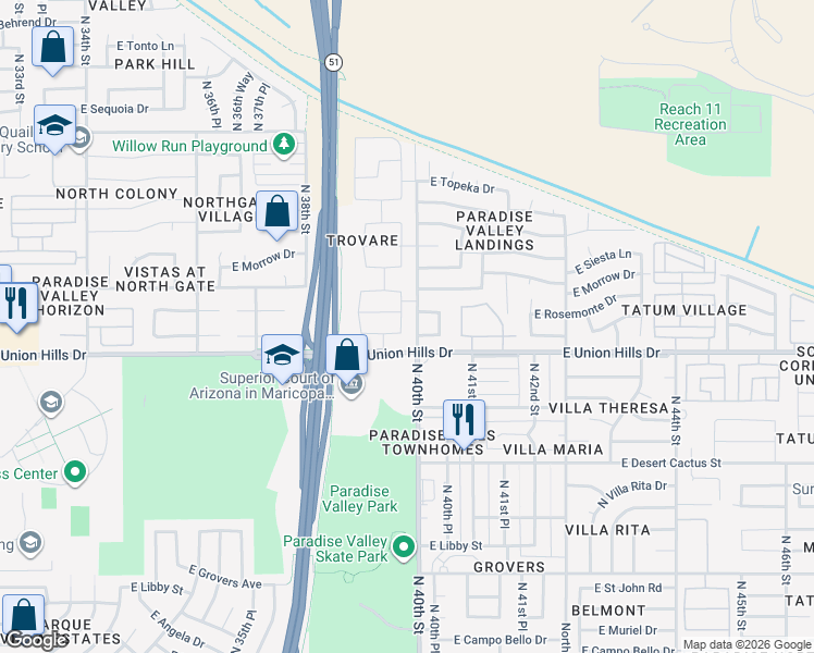 map of restaurants, bars, coffee shops, grocery stores, and more near in Phoenix