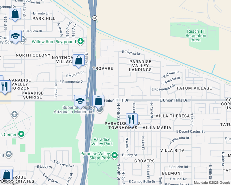 map of restaurants, bars, coffee shops, grocery stores, and more near in Phoenix