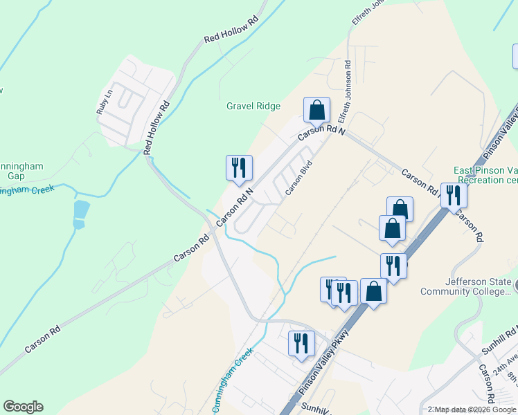 map of restaurants, bars, coffee shops, grocery stores, and more near 5417 Redman Circle in Birmingham