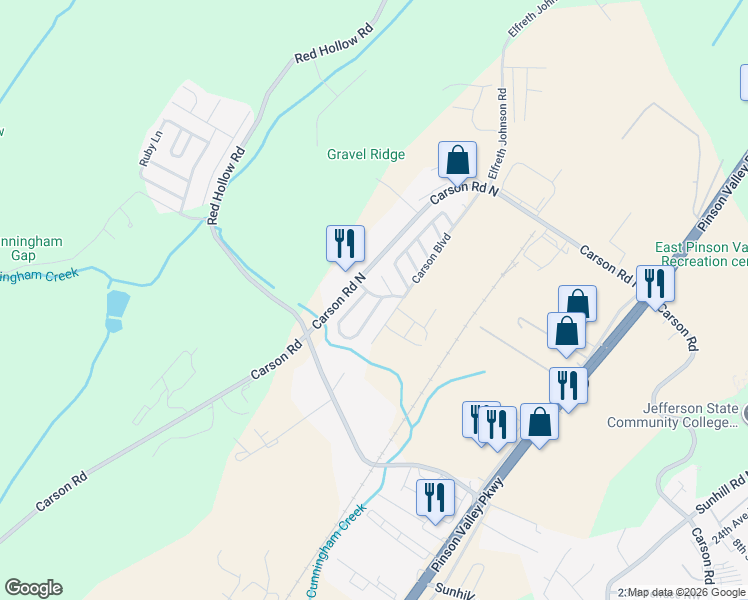 map of restaurants, bars, coffee shops, grocery stores, and more near 5417 Redman Circle in Birmingham