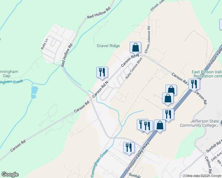 map of restaurants, bars, coffee shops, grocery stores, and more near 5417 Redman Circle in Birmingham
