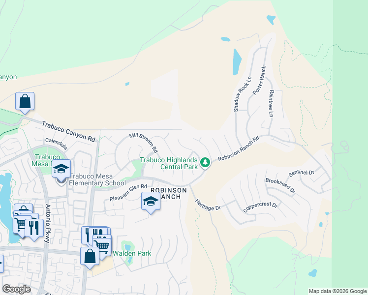 map of restaurants, bars, coffee shops, grocery stores, and more near 21111 Briarwood Lane in Trabuco Canyon