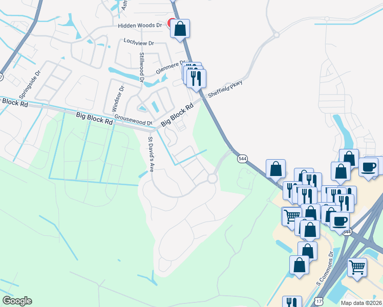 map of restaurants, bars, coffee shops, grocery stores, and more near 107 Machrie Loop in Myrtle Beach
