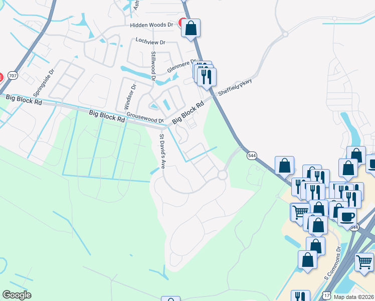 map of restaurants, bars, coffee shops, grocery stores, and more near 350 Saint David's Avenue in Myrtle Beach