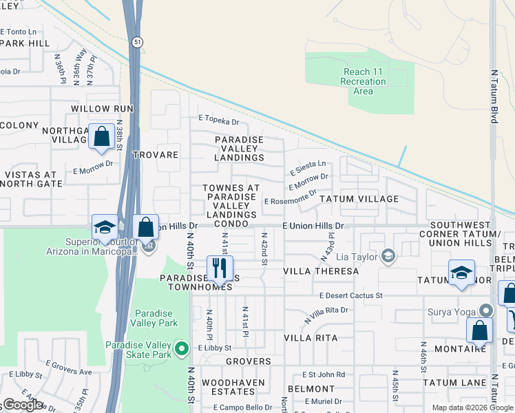 map of restaurants, bars, coffee shops, grocery stores, and more near 4207 East Renee Drive in Phoenix