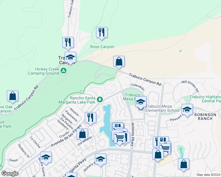 map of restaurants, bars, coffee shops, grocery stores, and more near 32 Vista la Cuesta in Rancho Santa Margarita