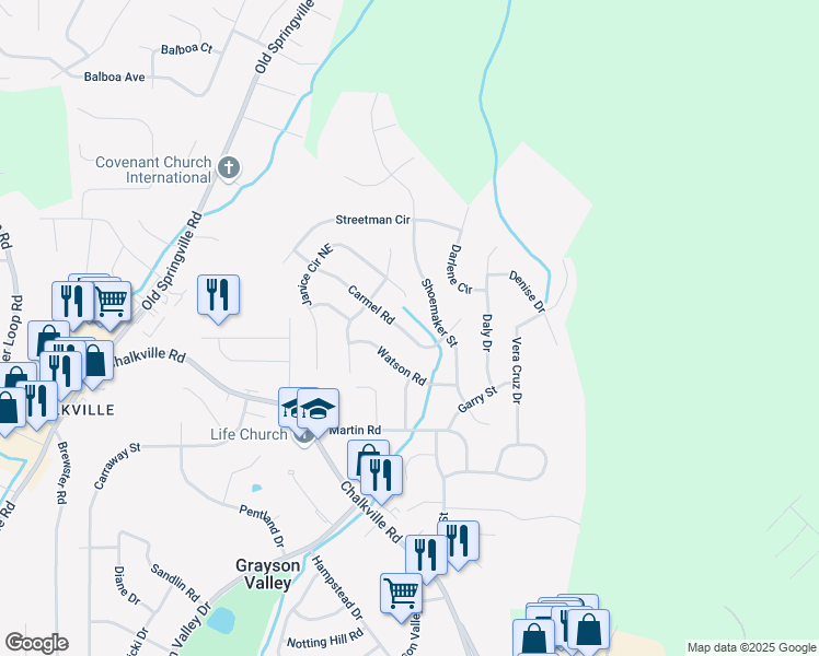map of restaurants, bars, coffee shops, grocery stores, and more near 2537 Carmel Road in Birmingham
