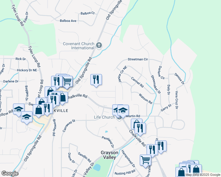 map of restaurants, bars, coffee shops, grocery stores, and more near 5644 Heather Lane in Birmingham