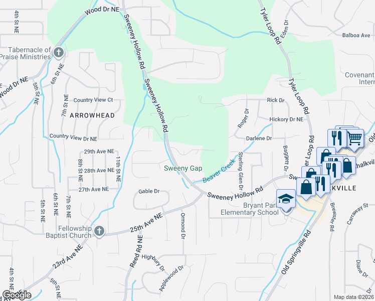 map of restaurants, bars, coffee shops, grocery stores, and more near 5200 Ruby Circle in Birmingham