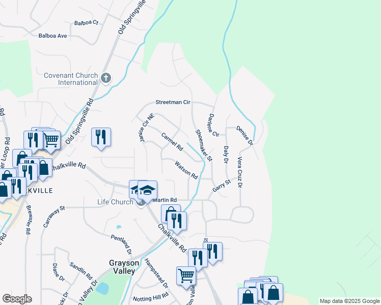 map of restaurants, bars, coffee shops, grocery stores, and more near 2537 Carmel Road in Birmingham