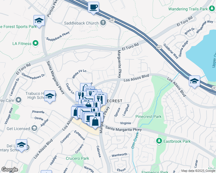 map of restaurants, bars, coffee shops, grocery stores, and more near in Mission Viejo