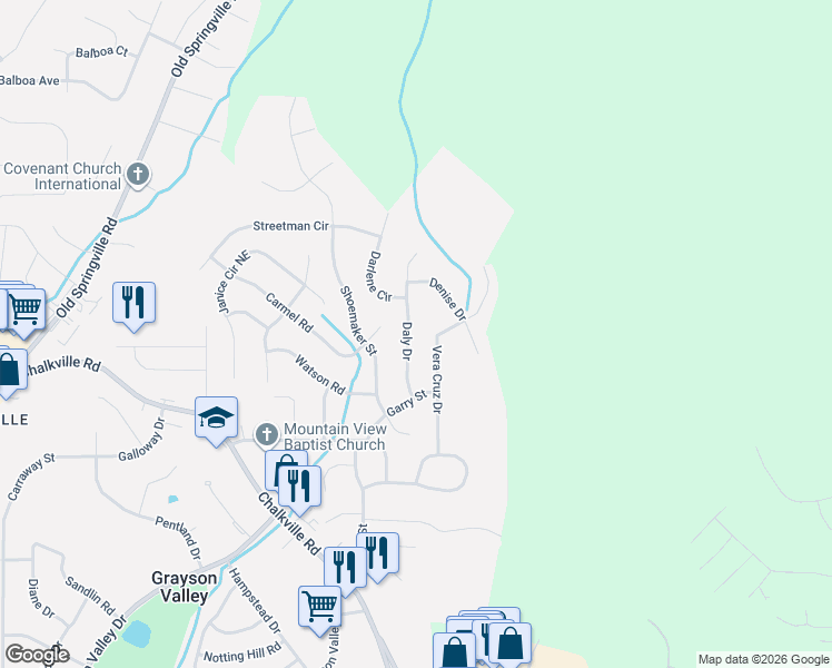 map of restaurants, bars, coffee shops, grocery stores, and more near 2552 Daly Drive in Birmingham