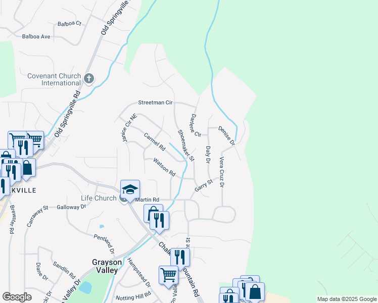 map of restaurants, bars, coffee shops, grocery stores, and more near 2600 Carmel Road in Birmingham