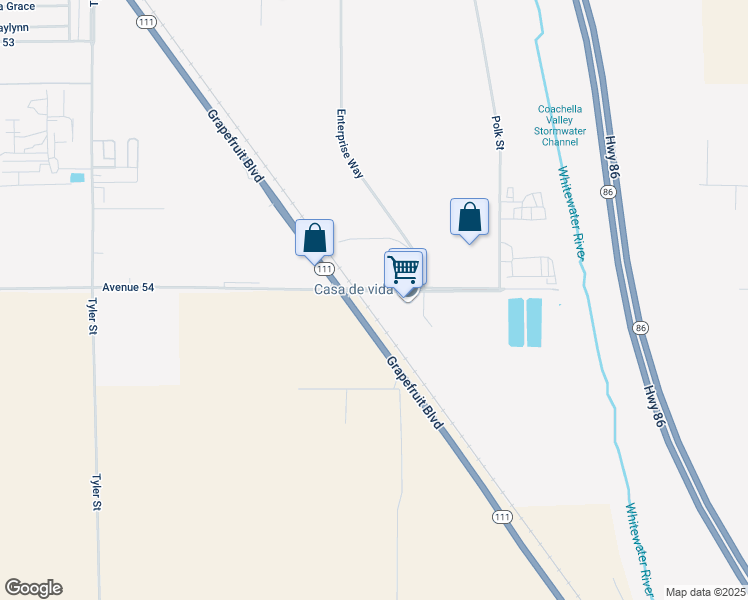 map of restaurants, bars, coffee shops, grocery stores, and more near 86665 Avenue 54 in Coachella