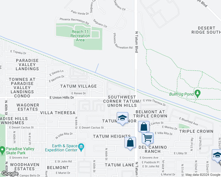 map of restaurants, bars, coffee shops, grocery stores, and more near 18817 North 45th Place in Phoenix