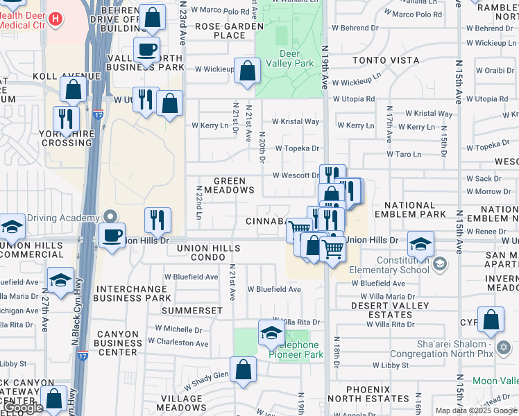 map of restaurants, bars, coffee shops, grocery stores, and more near 18802 North 20th Drive in Phoenix