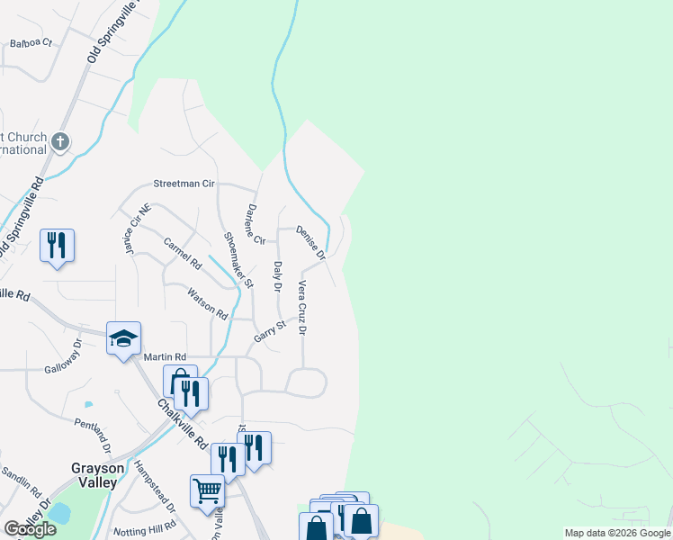 map of restaurants, bars, coffee shops, grocery stores, and more near 2547 Vera Cruz Drive in Birmingham