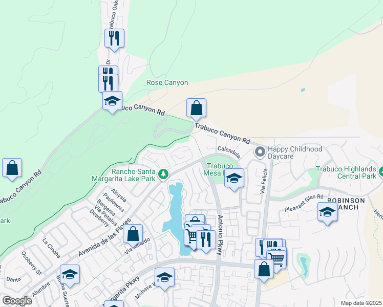 map of restaurants, bars, coffee shops, grocery stores, and more near 23 Vista Colinas in Rancho Santa Margarita