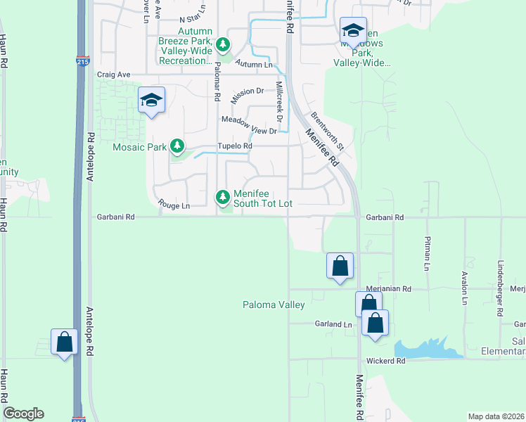 map of restaurants, bars, coffee shops, grocery stores, and more near 28667 Eickhoff Drive in Menifee