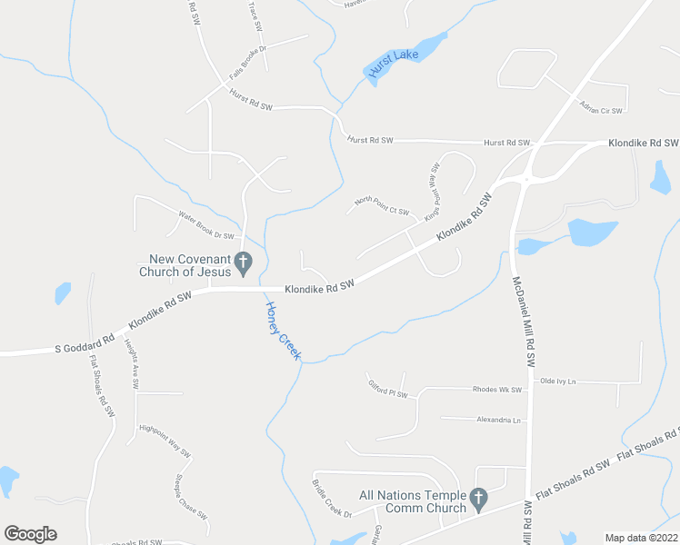 map of restaurants, bars, coffee shops, grocery stores, and more near 3047 Klondike Road Southwest in Conyers