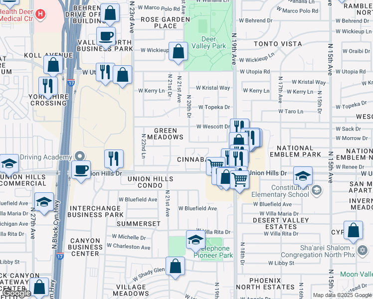 map of restaurants, bars, coffee shops, grocery stores, and more near 18802 North 20th Drive in Phoenix