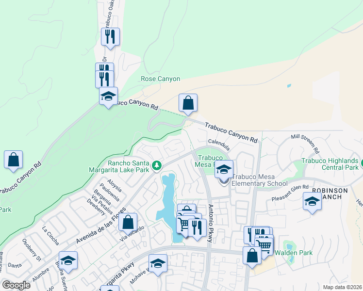 map of restaurants, bars, coffee shops, grocery stores, and more near 23 Vista Colinas in Rancho Santa Margarita