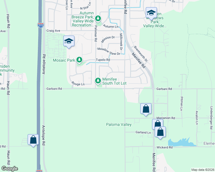 map of restaurants, bars, coffee shops, grocery stores, and more near 28597 Eickhoff Drive in Menifee