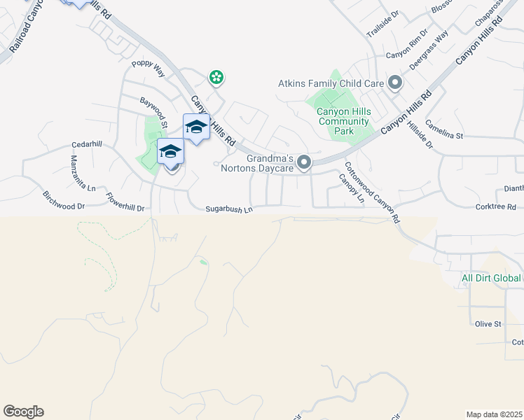 map of restaurants, bars, coffee shops, grocery stores, and more near 32001 Sugarbush Lane in Lake Elsinore