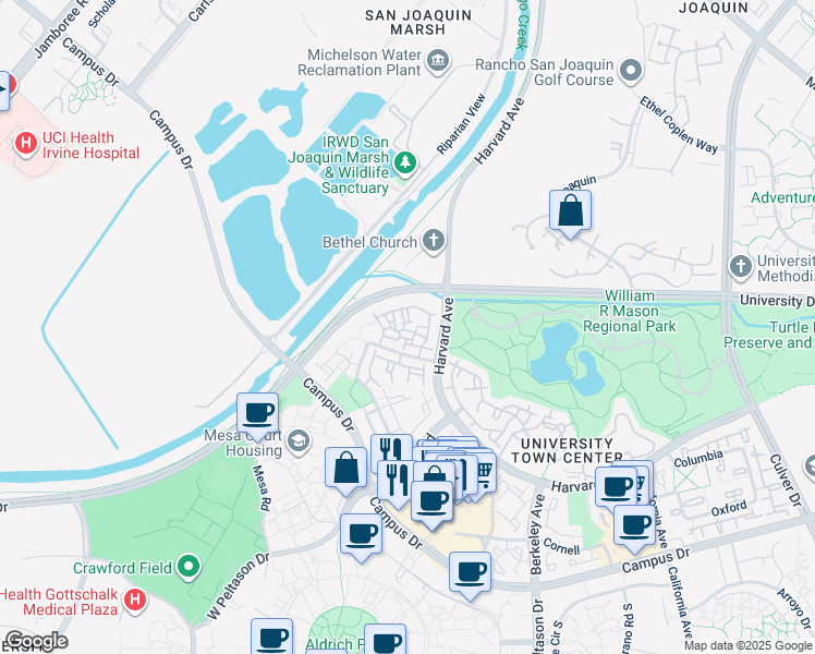 map of restaurants, bars, coffee shops, grocery stores, and more near 29 Stanford in Irvine
