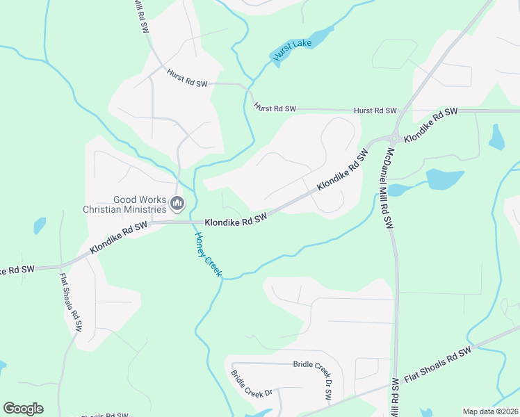 map of restaurants, bars, coffee shops, grocery stores, and more near 3047 Klondike Road Southwest in Conyers