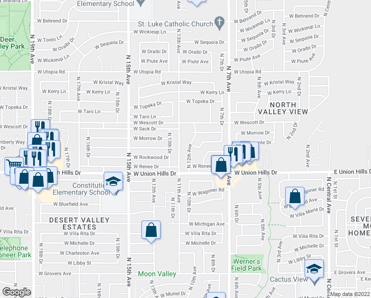 map of restaurants, bars, coffee shops, grocery stores, and more near 18811 North 12th Avenue in Phoenix