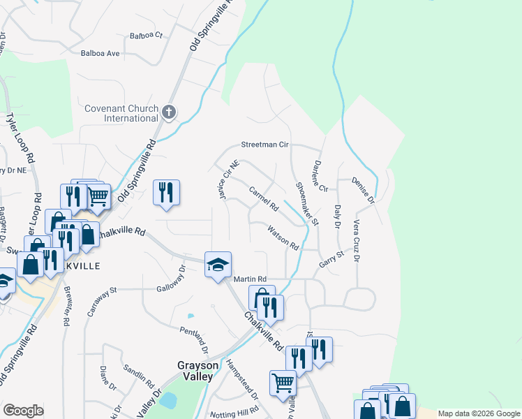 map of restaurants, bars, coffee shops, grocery stores, and more near 2573 Gaylon Street in Birmingham