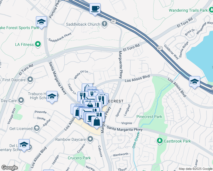 map of restaurants, bars, coffee shops, grocery stores, and more near in Mission Viejo
